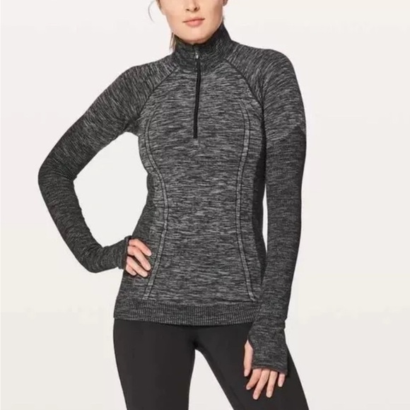 Lululemon Swiftly Wool 1/2 Zip Thermo 4-Way Stretch Shirt Women Sz 4 Black White - Picture 9 of 10